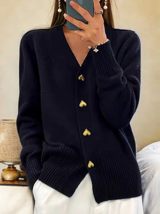 Damen Strickjacke Baumwolle mit Herzknöpfen - Gemütlicher Cardigan für Alltag und Büro